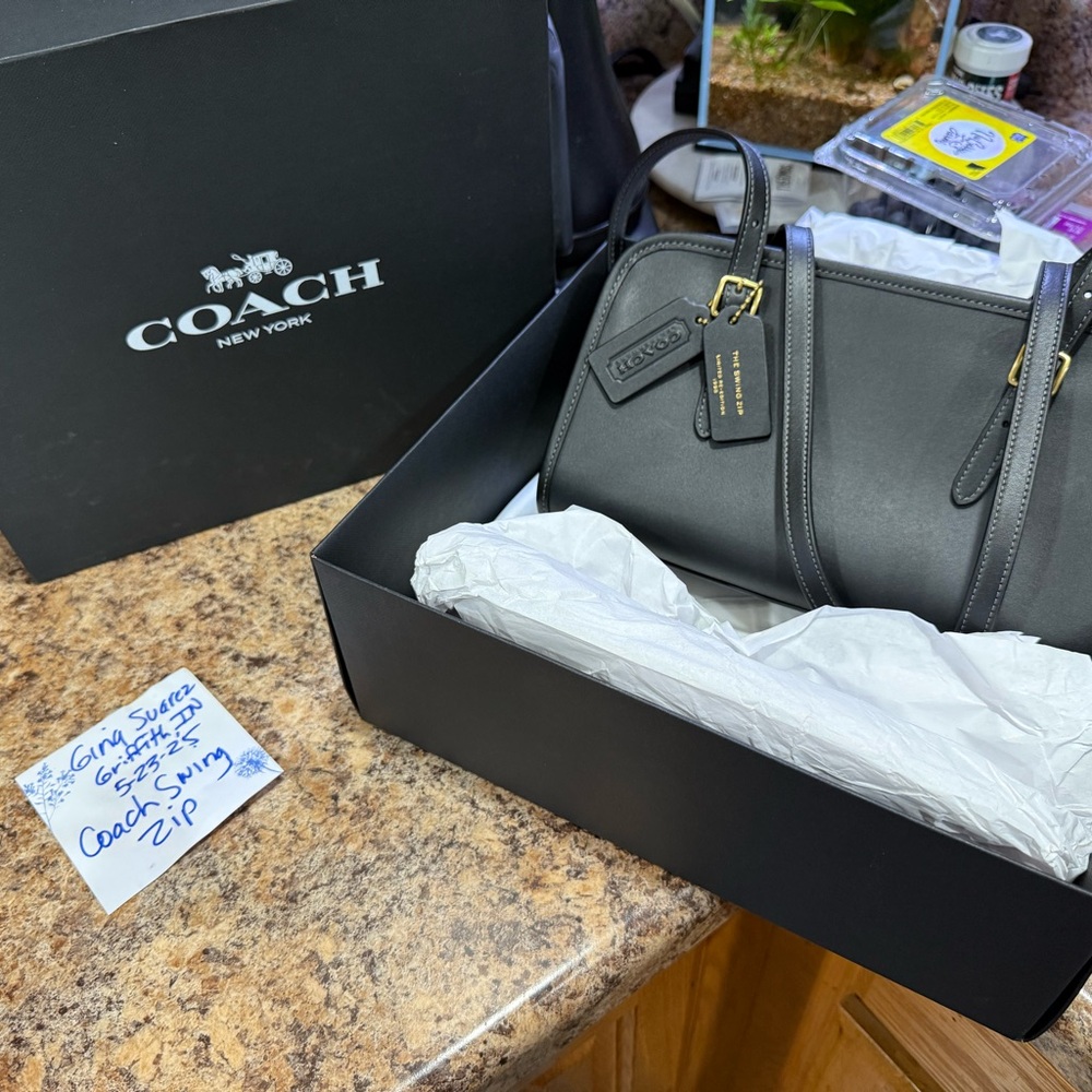 Coach Swing Zip Black Leather Satchel
